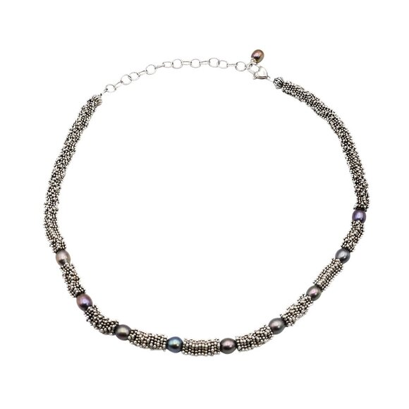 Michael Dawkins Black Pearl Sterling Silver Necklace Adj 15 1/2 To 18 Inches - Picture 4 of 4